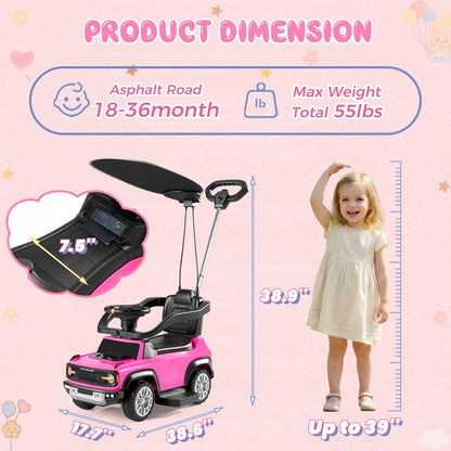 iYofe 3 In 1 Push Cars for Kids, Licensed Ford Bronco Ride On Toys w/Adjustable Handle, Canopy, Armrest Guardrail, Horn, Silent Wheels, Boys Girls Ride On Car for Toddlers Ages 18-36 Month