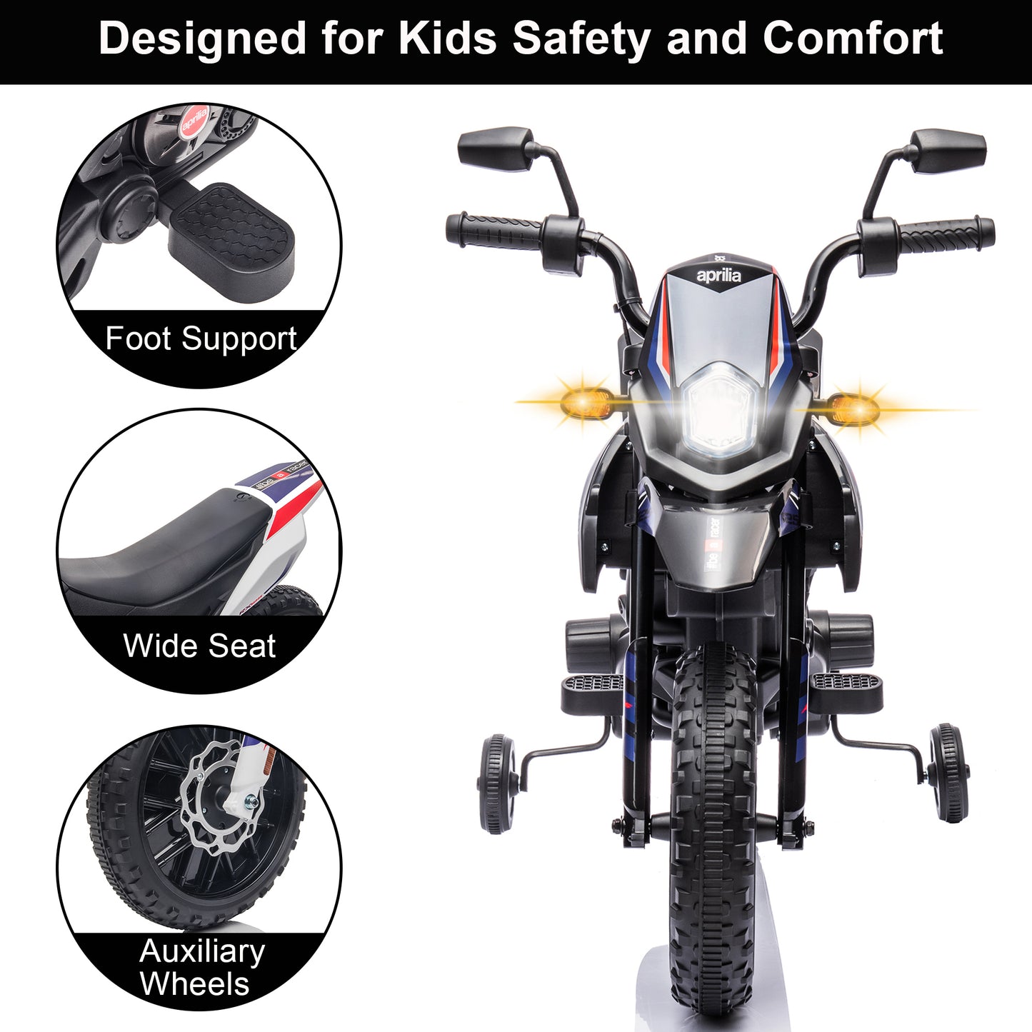 12V Ride on Motorcycle Powered Electric Dirt Bike for Kids Age 3-8, Ride on Toy for Boys and Girls, LED Light