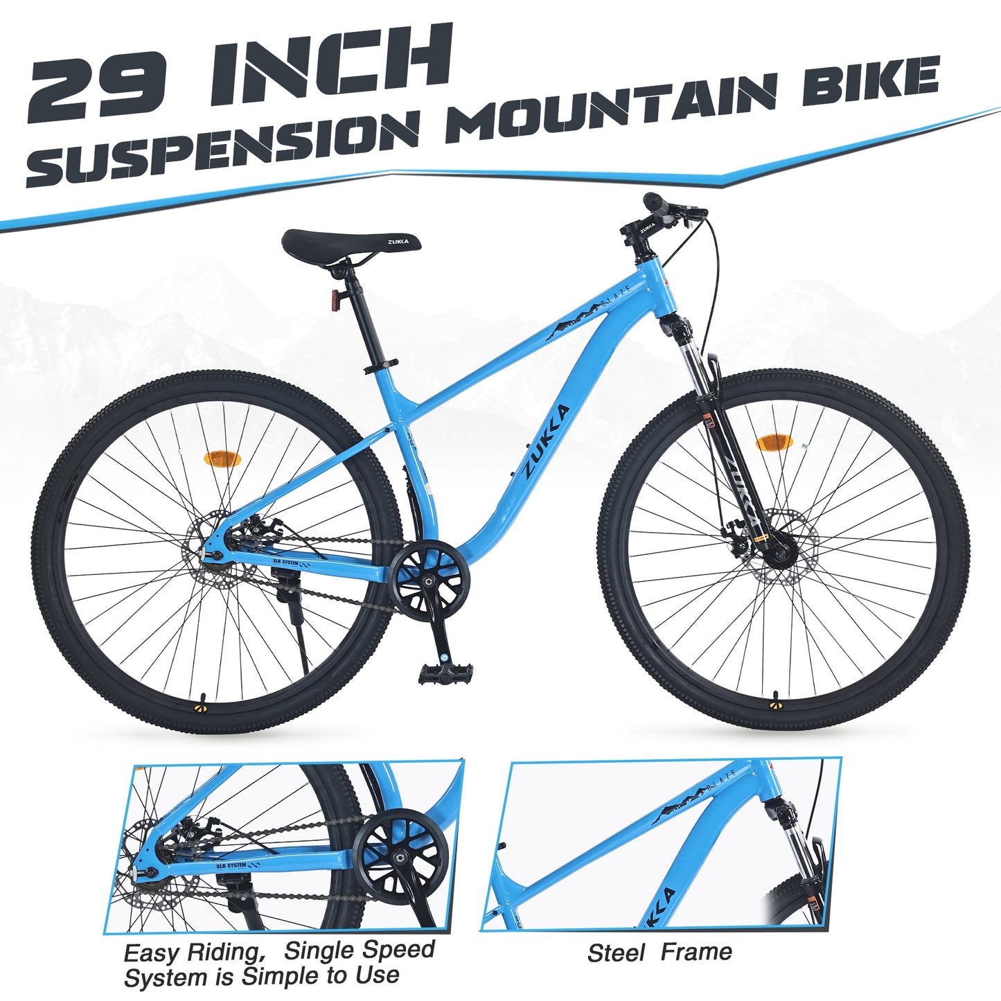 29 inch Bike for Adults, Single Speed Mountain Bike w/ Disc Brakes, Commuter Bike, Trail Bike, City Bike for Men Women, Steel Frame, Suit for 5'4"-6'2", 85% assembled