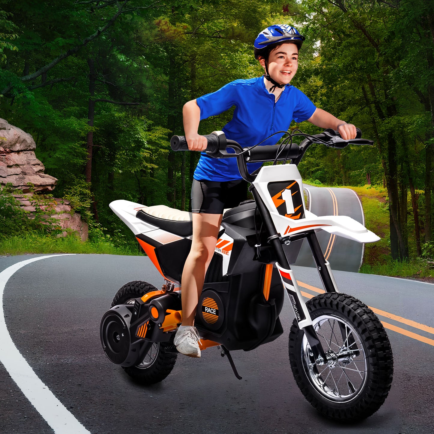 iYofe 24V Ride on Motorcycle Dirt Bike Powered Electric Dirt Bike for Kids, Ride on Toy for Boys and Girls, Dual Suspension, Music Player, LED Light