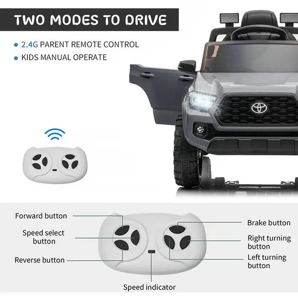 Official Licensed Toyota Tacoma Powered Ride-on with Remote, 12V Ride on Car for 2-4 Years Old, Kids Ride on Toys with MP3 Player, Radio, Lights, Gray Electric Ride on Vehicle for Boys