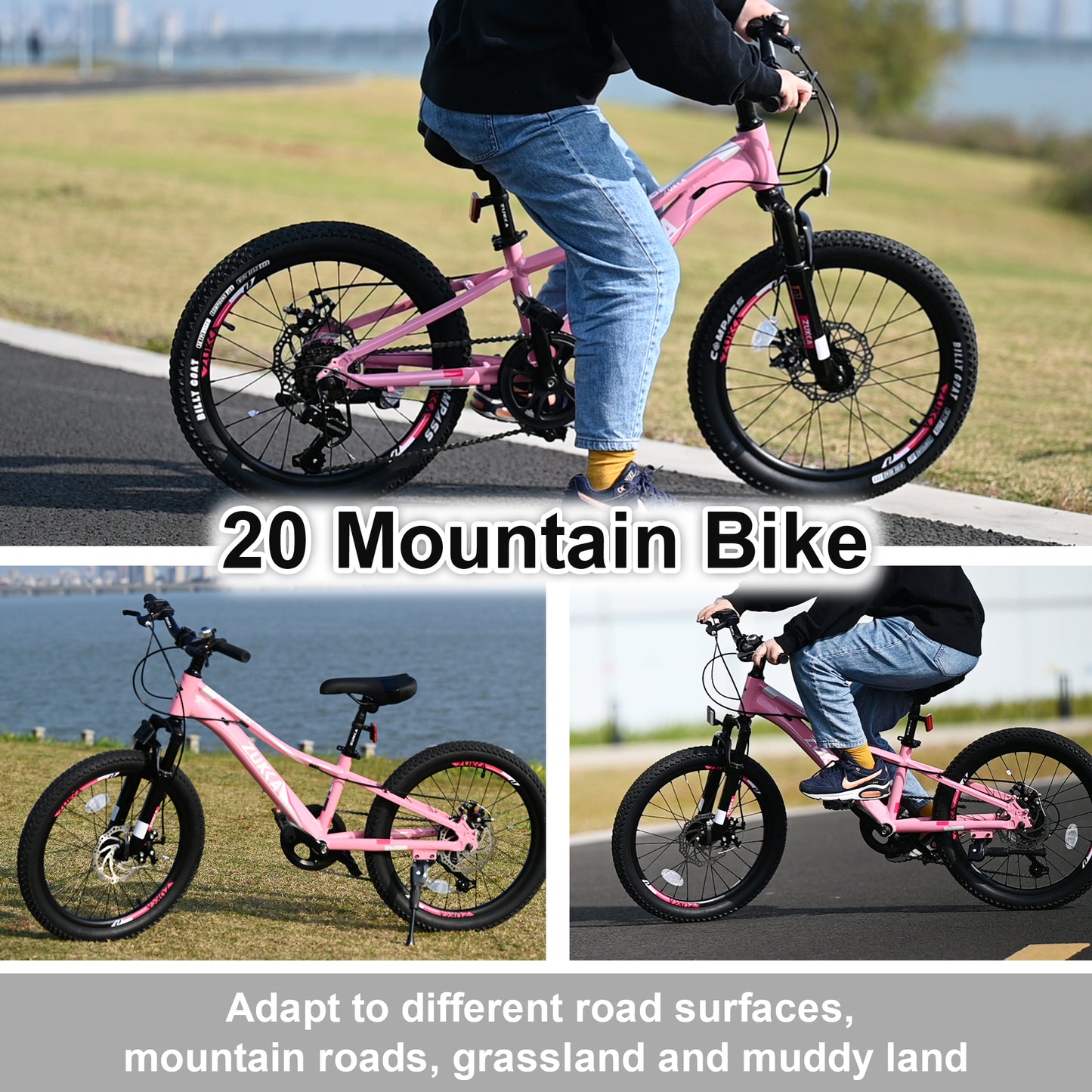 Kids Mountain Bikes 20 inch for Girls and Boys, Shimano 7 Speed Mountain Bycicle with Disc Brakes, 85% Assembled