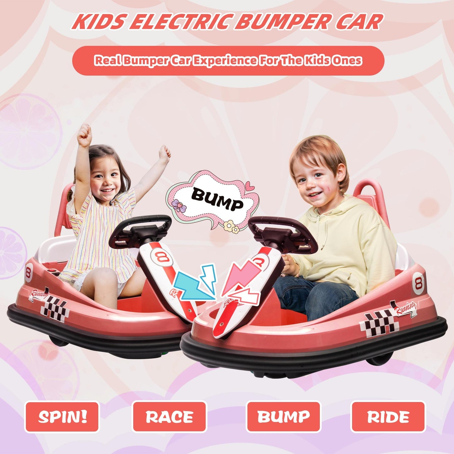 iYofe 6V Bumper Car Ride on with Remote Control, Bumper Cars for Kids Toddlers Boys Girls 2-6 Years Old Gifts, Battery Powered Ride on Toys with Bluetooth, Player, 360¡ãSpin, LED Light, 3 Speed, Pink