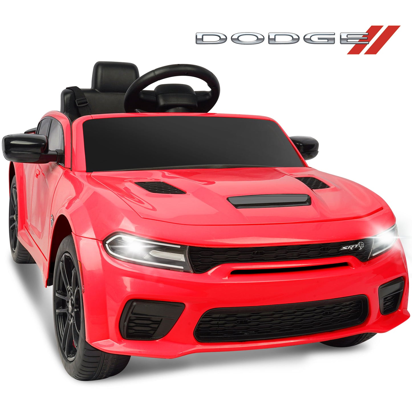 Ride on Cars, 12 V Licensed Dodge Charger Battery Powered Ride On Toys with Remote Control, MP3 Player, LED Headlights, Safety Belt, 4 Wheeler, Electric Car for Kids 3-5 Boys Girls, Red