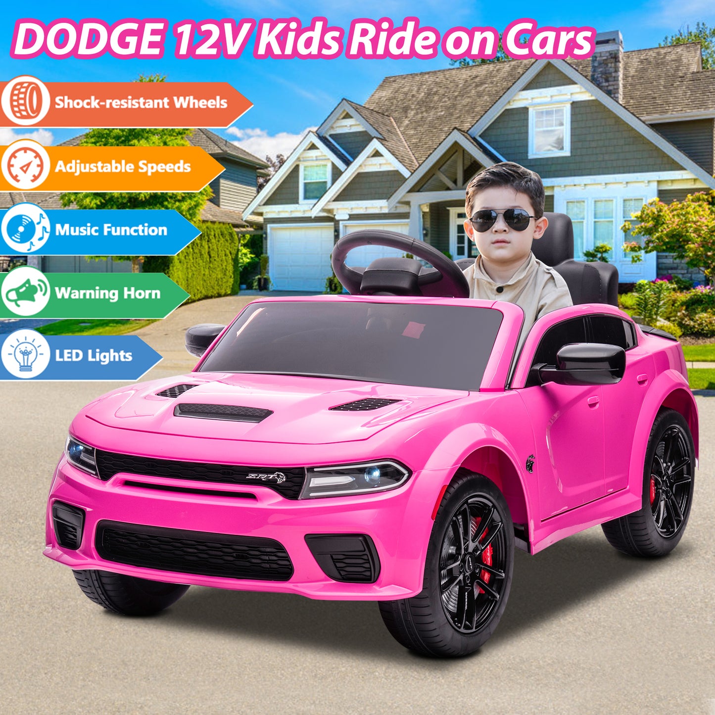 iYofe 12V Ride On Car for Kids, Licensed DODGE Girls Ride On Truck with Remote Control, LED Lights, MP3, USB, Battery Powered Ride On Toys for 2-5 Year Olds Boys Girls Birthday Christmas Gifts, Pink