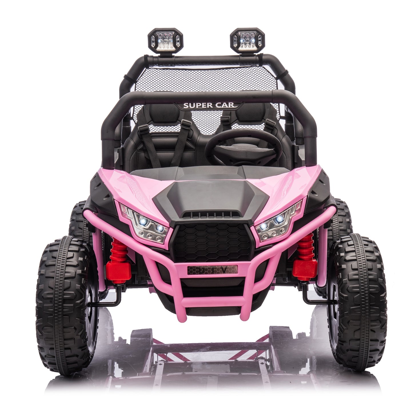 24V 2 Seater Ride on Car for Kids, Powered Ride on UTV Toy for Toddlers Boys Girls, Kids Car Electric Vehicle with Remote Control, LED Lights, Bluetooth Music, 3 Speeds, 4 Spring Suspension, Pink