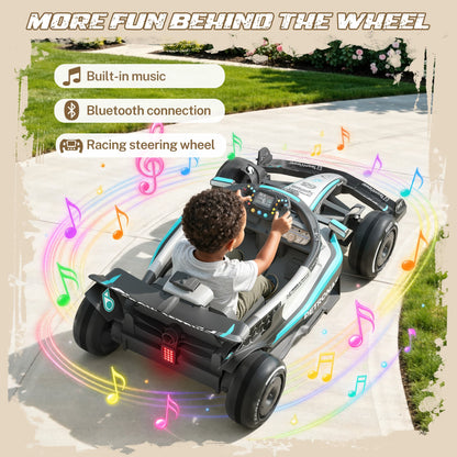 Mercedes-Benz F1 W16 Electric Go Kart, 12V Go Kart for Kids with Remote Control, Soft Start & Soft Stop, Built-in Music, Bluetooth, Ride on Toys for Kids 4-8