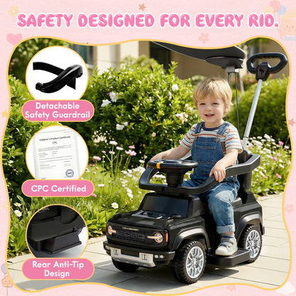 iYofe 3 In 1 Push Cars for Kids, Licensed Ford Bronco Ride On Toys w/Adjustable Handle, Canopy, Armrest Guardrail, Horn, Silent Wheels, Boys Girls Ride On Car for Toddlers Ages 18-36 Month