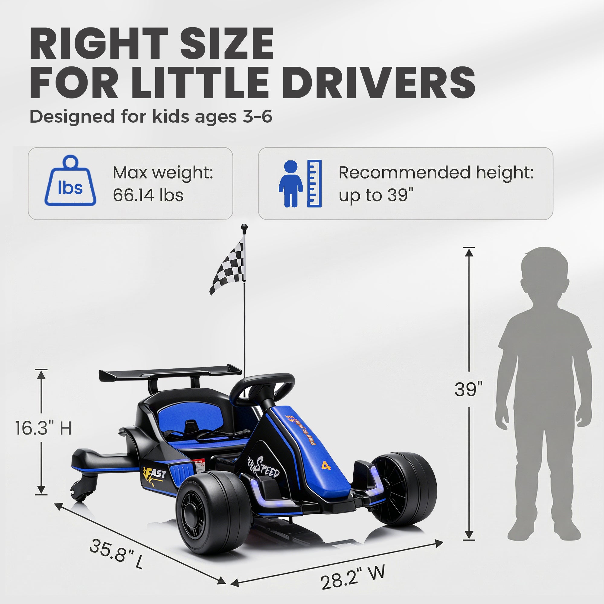 iYofe 12V Ride on Car for Kids, 360° Spin Drift Racing Go Kart with Powered PU Glowing Wheels, Water Spray Effect, Parent Remote Control, Electric Ride On Toys for Boys Girls Age 3-8