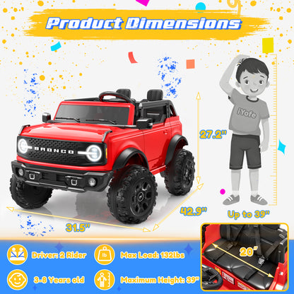 iYofe 24V Ride On Toys for Big Kids 2 Seat, Ford Bronco Base Powered Ride On Cars w/Remote Control, 4 Wheel Spring Suspension, Lights, Bluetooth, Kids Electric Car for Boys Girls Age 3-8, Pink