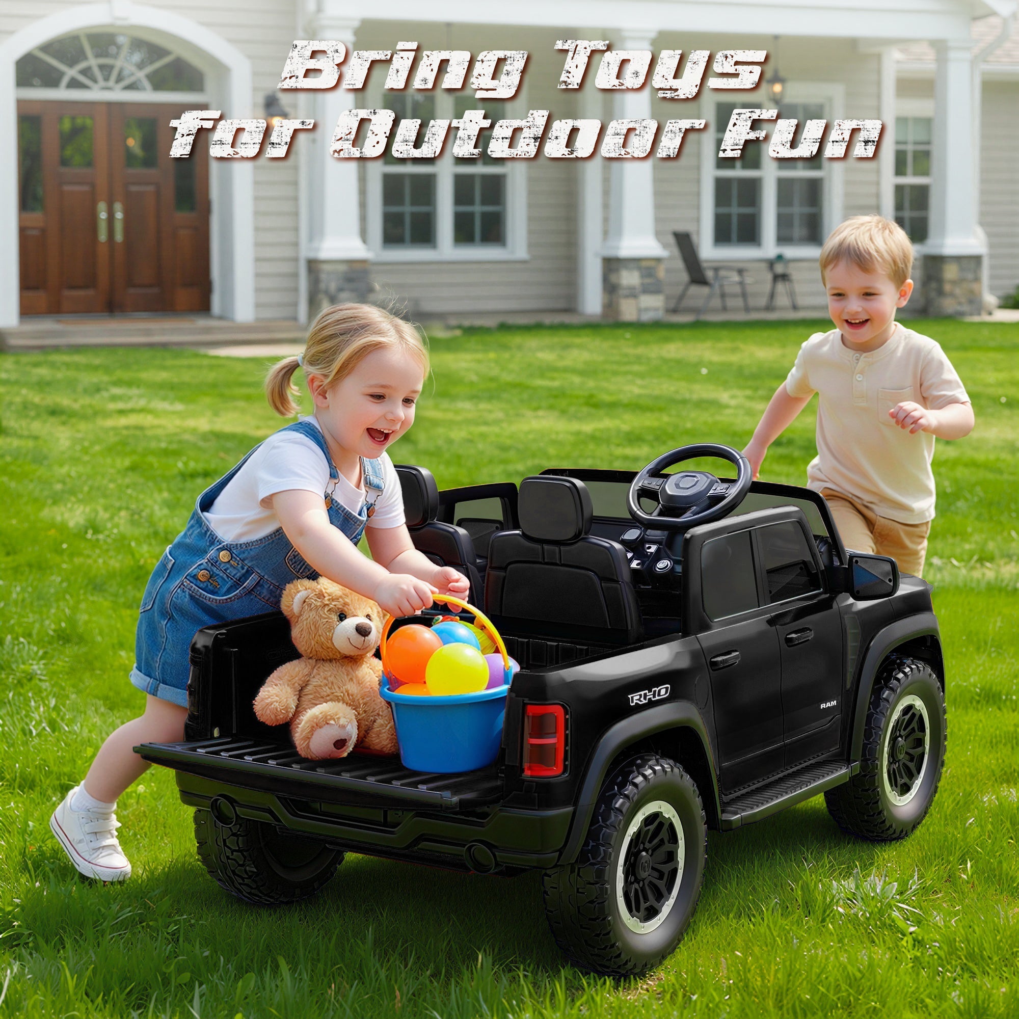iYofe Ram 24V Ride on Car 2 Seater, Ram 1500 RHO Battery Powered Electric Car Truck with 4 Wheels, Ride on Toy with Remote Control for Big Kids Toddlers 3-8 Boys Girls, Bluetooth & Trunk