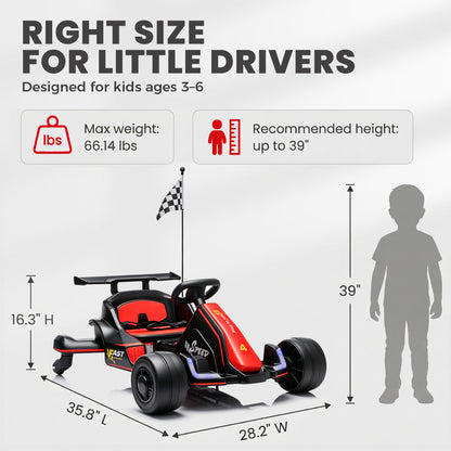 iYofe 12V Ride on Car for Kids, 360° Spin Drift Racing Go Kart with Powered PU Glowing Wheels, Water Spray Effect, Parent Remote Control, Electric Ride On Toys for Boys Girls Age 3-8