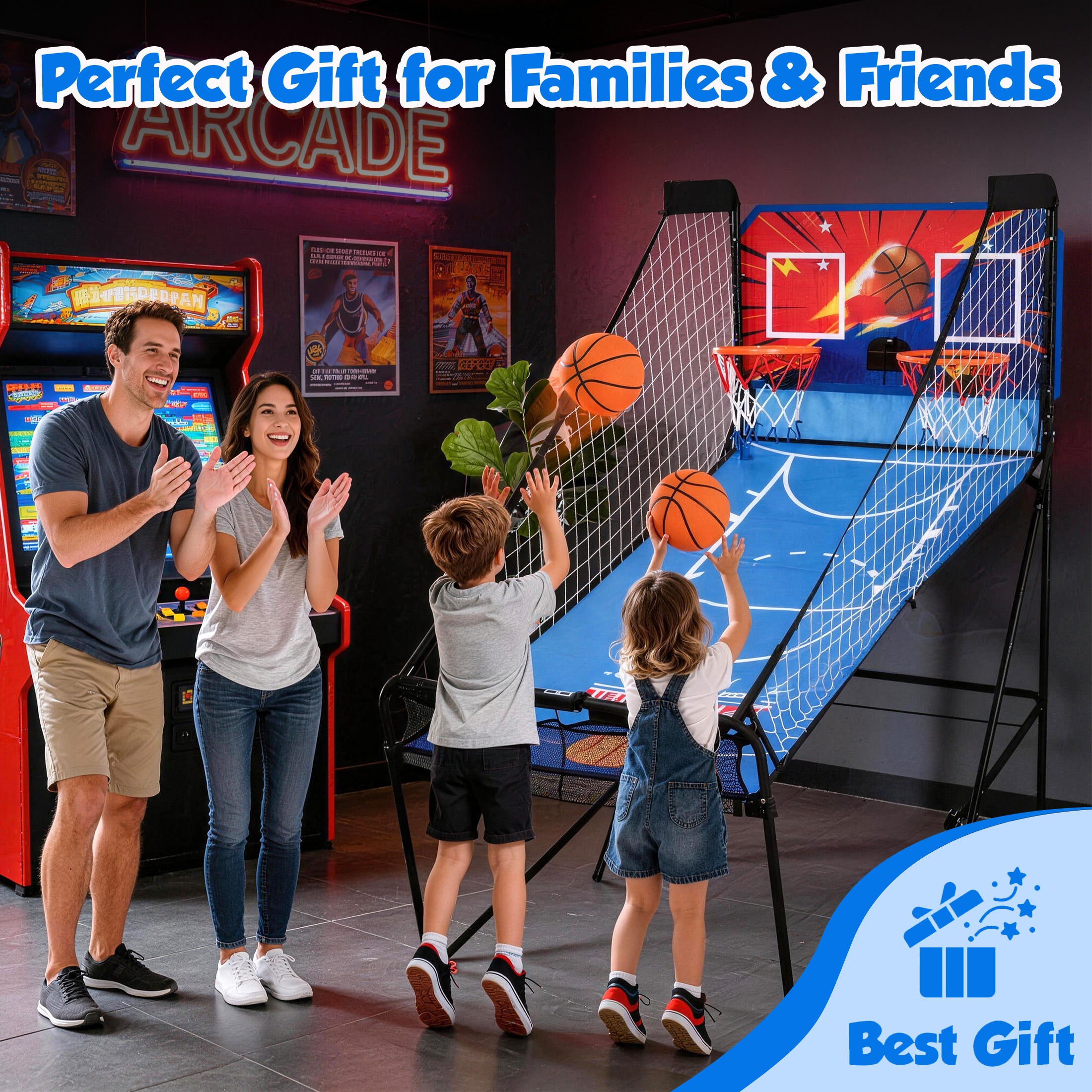 iYofe Basketball Arcade Game Indoor, Arcade Basketball Hoop 8 Game Modes, Electronic Basketball Shooting Machine, Foldable Frame, 6 Balls, Air Pump, Led Scoreboard, for Youth and Adults
