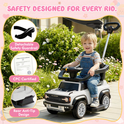 iYofe 3 In 1 Push Cars for Kids, Licensed Ford Bronco Ride On Toys w/Adjustable Handle, Canopy, Armrest Guardrail, Horn, Silent Wheels, Boys Girls Ride On Car for Toddlers Ages 18-36 Month
