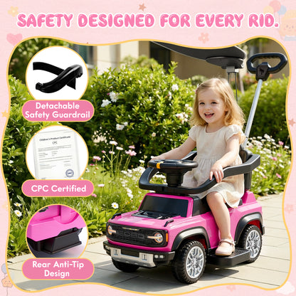 iYofe 3 In 1 Push Cars for Kids, Licensed Ford Bronco Ride On Toys w/Adjustable Handle, Canopy, Armrest Guardrail, Horn, Silent Wheels, Boys Girls Ride On Car for Toddlers Ages 18-36 Month