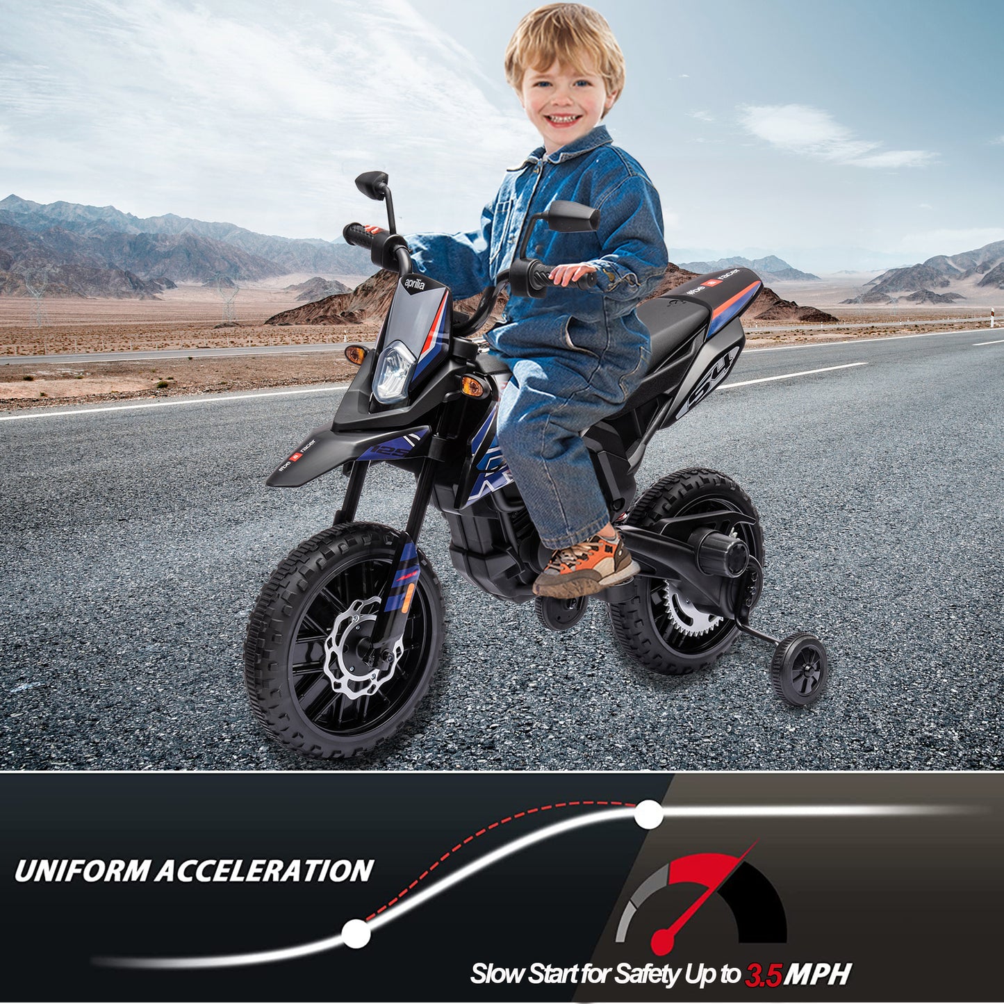 12V Ride on Motorcycle Powered Electric Dirt Bike for Kids Age 3-8, Ride on Toy for Boys and Girls, LED Light