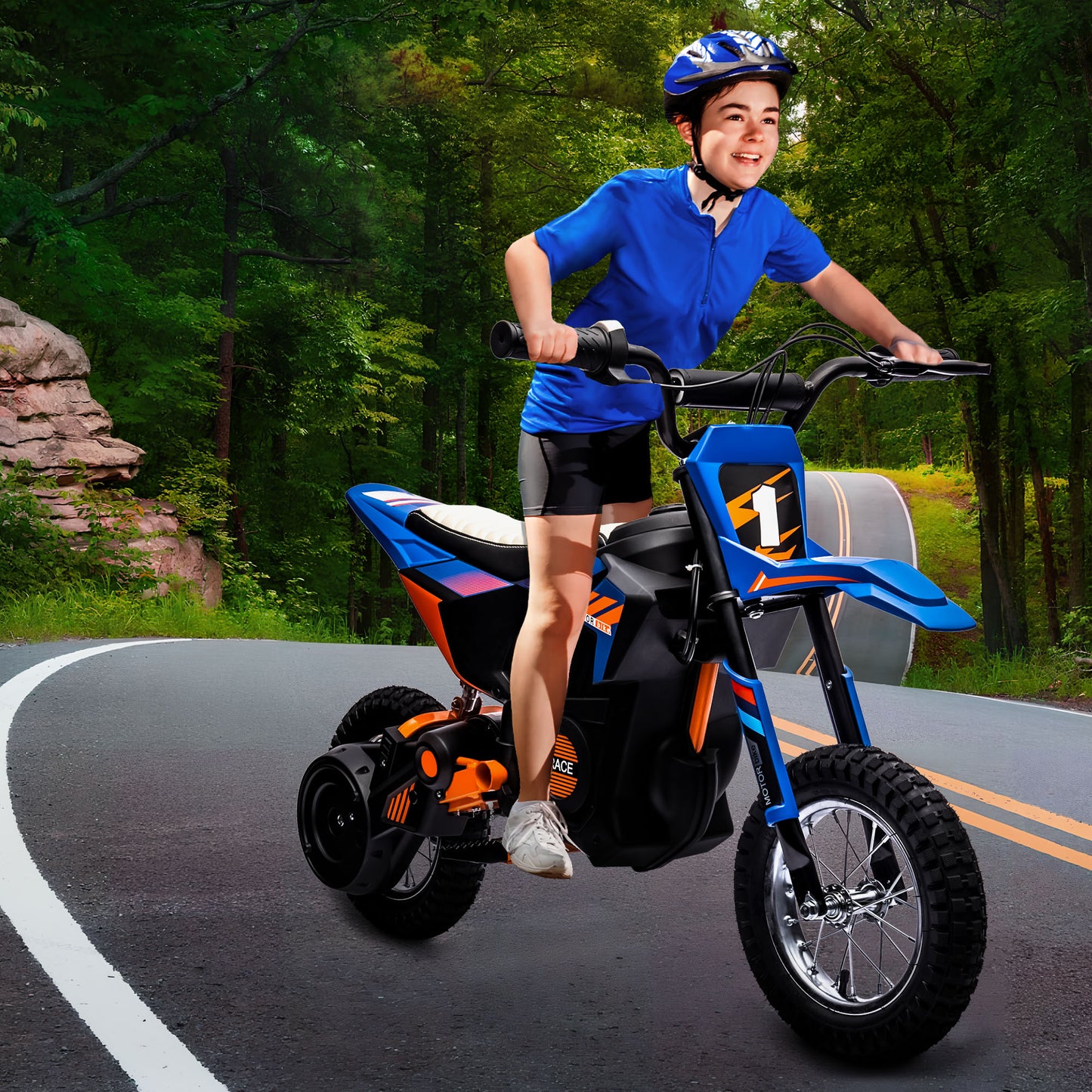 iYofe 24V Ride on Motorcycle Dirt Bike Powered Electric Dirt Bike for Kids, Ride on Toy for Boys and Girls, Dual Suspension, Music Player, LED Light