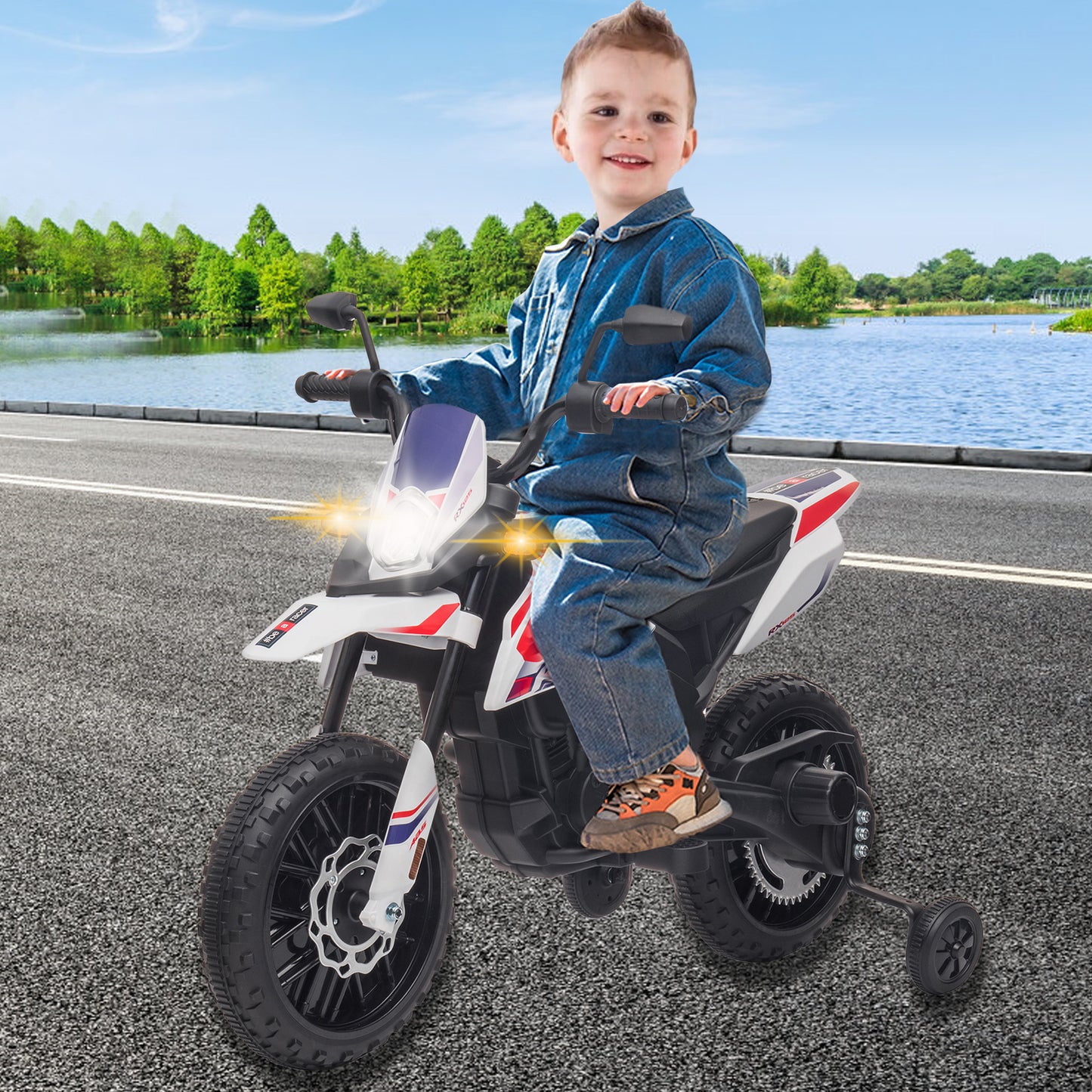 iYofe 12V Ride on Motorcycle for 3-8 Years Old Apulia Licensed Electric Dirt Bike for Boys and Girls Ride on Toy, Shock Suspension, LED Light