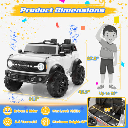 iYofe 24V Ride On Toys for Big Kids 2 Seat, Ford Bronco Base Powered Ride On Cars w/Remote Control, 4 Wheel Spring Suspension, Lights, Bluetooth, Kids Electric Car for Boys Girls Age 3-8, Pink