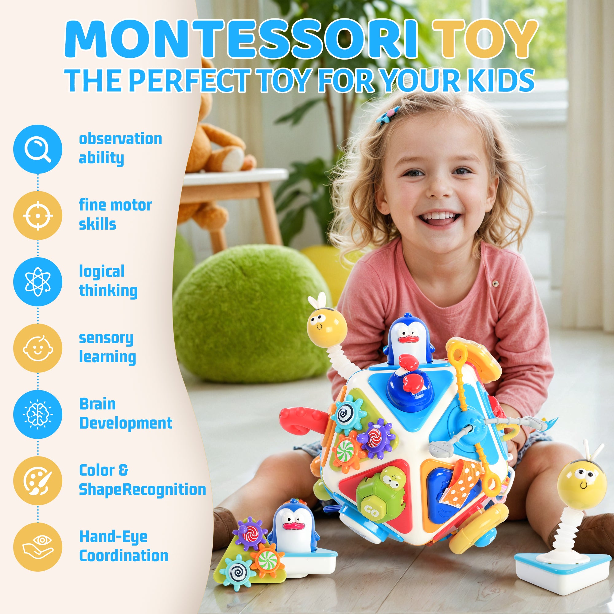 iYofe Montessori Toys for 1 Year Old, 20-In-1 Baby Activity Cube Toddler Learning Toys, Busy Sensory Board Travel Learning Toys for 1-3 Boys Girl Birthday Gifts