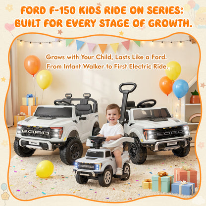 iYofe 3 In 1 Push Cars for Kids, Licensed Ford F-150 Kids Ride On Toys with Removable Parental Handle and Safety Rail, Horn, LED Lights, Ride On Car for Toddler Ages 18-36 Months, Black