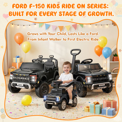 iYofe 3 In 1 Push Cars for Kids, Licensed Ford F-150 Kids Ride On Toys with Removable Parental Handle and Safety Rail, Horn, LED Lights, Ride On Car for Toddler Ages 18-36 Months, Black