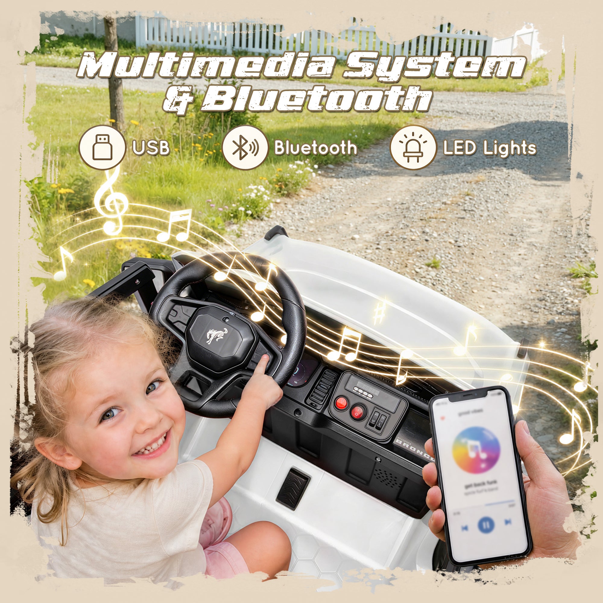 iYofe Ford Bronco Base 24V 2 Seater Ride On Car for Big Kids, Powered Ride On Toy with Parent Remote Control, Bluetooth Music, 4-Wheel Suspension, 3 Speeds, 24V Ride On for Kids Ages 3-8