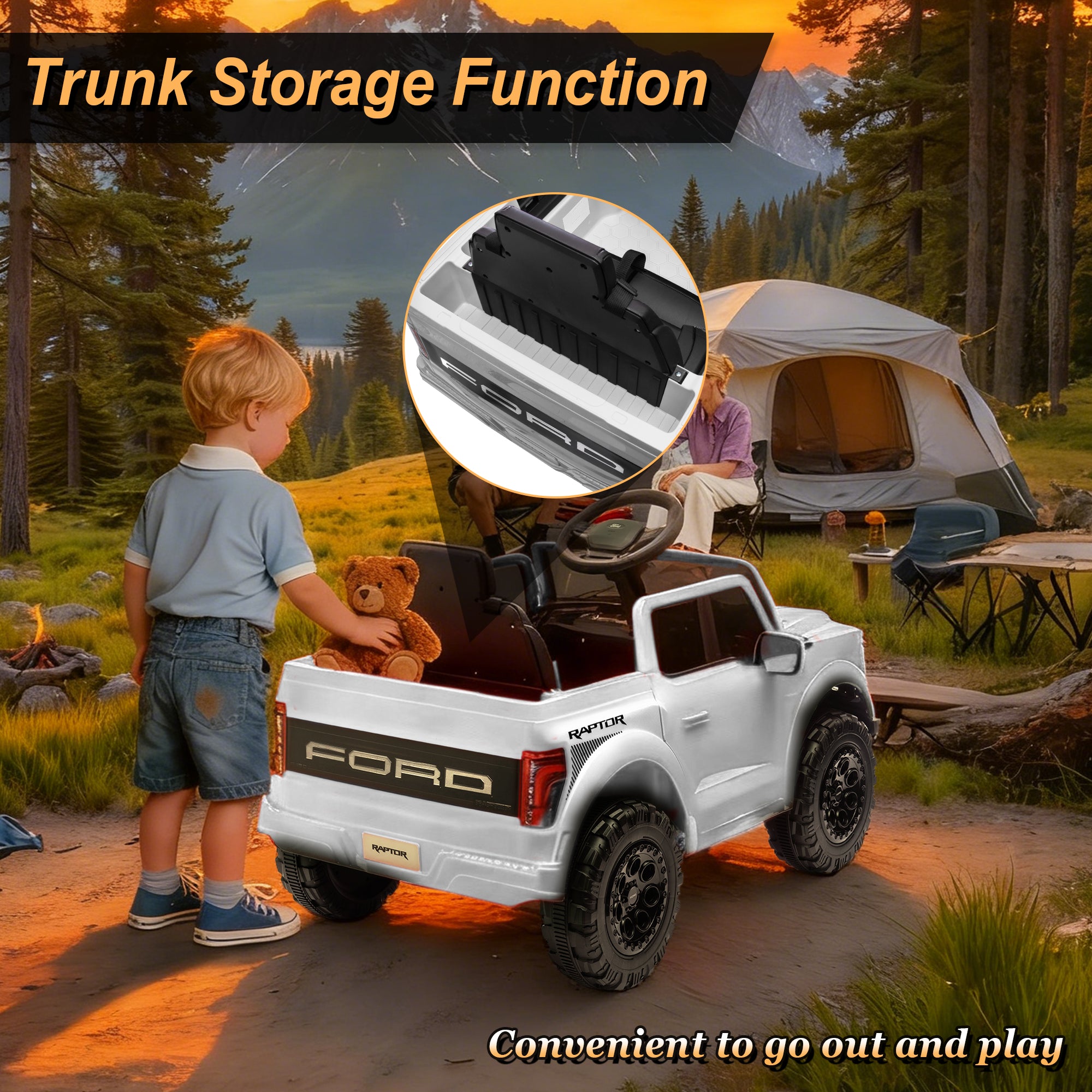 iYofe Ford Ride on Cars, 12V Ford F150 Raptor Powered Ride on Toys with Remote Control, Electric Car for Kids with Bluetooth/FM/Trunk, 4 Wheelers Truck for Toddlers Boys Girls Ages 3-6