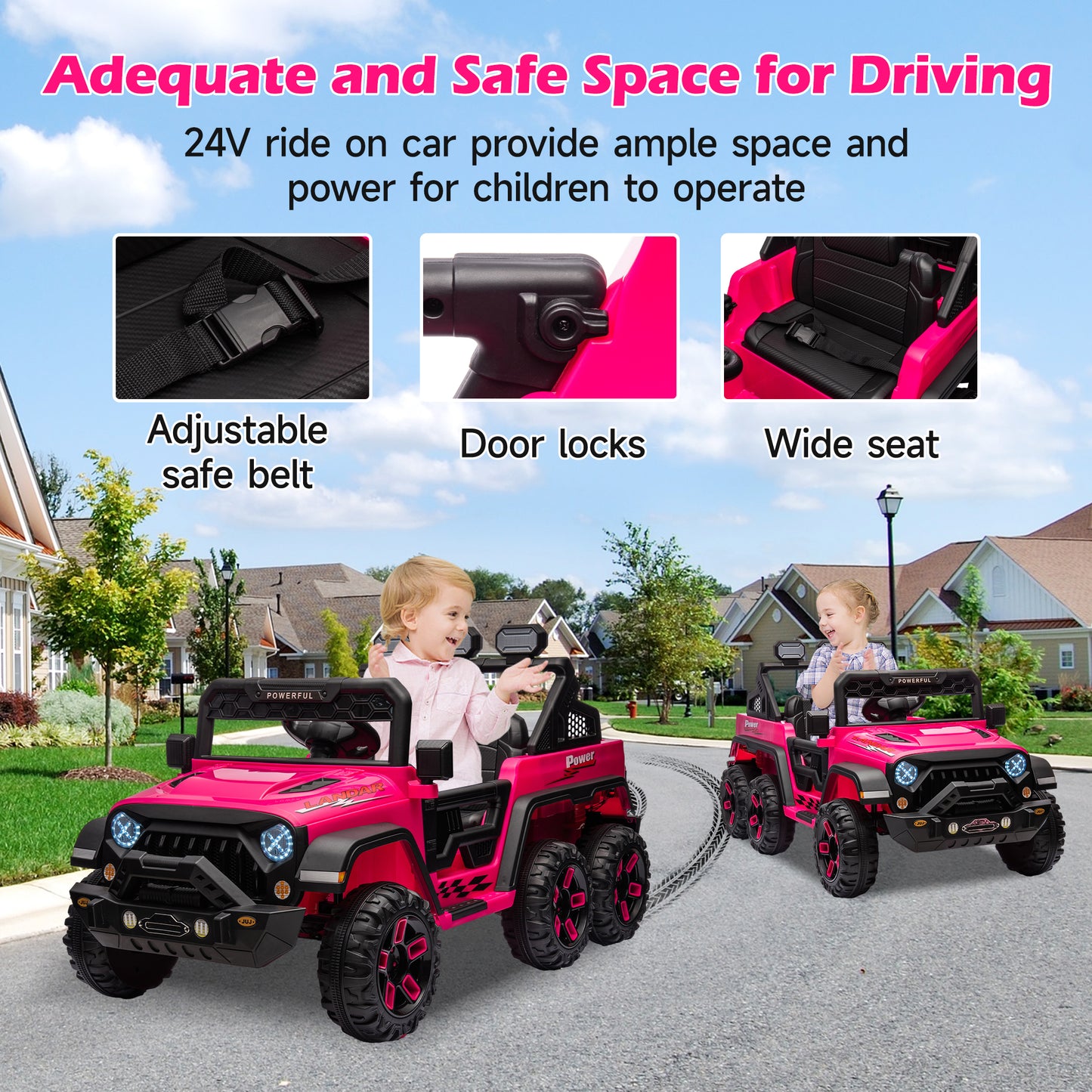 24V 4WD Kids Ride on Truck with Remote Control Ride on Toy for Boys and Girls Powerful Electric Vehicles Ride on Car for Kids 3-8 Years Old, Rear Storage Box, Bluetooth