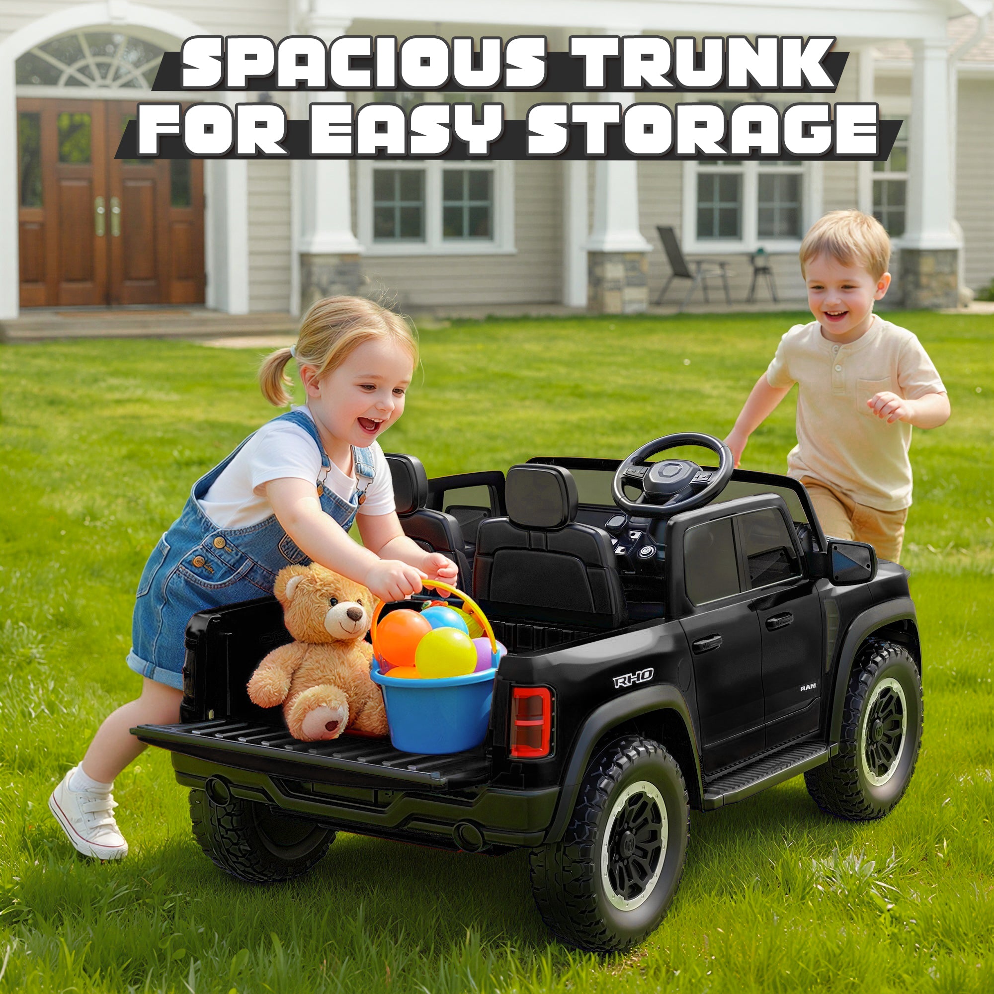 iYofe Ram 24V Ride on Car 2 Seater, Ram 1500 RHO Battery Powered Electric Car Truck with 4 Wheels, Ride on Toy with Remote Control for Big Kids Toddlers 3-8 Boys Girls, Bluetooth & Trunk