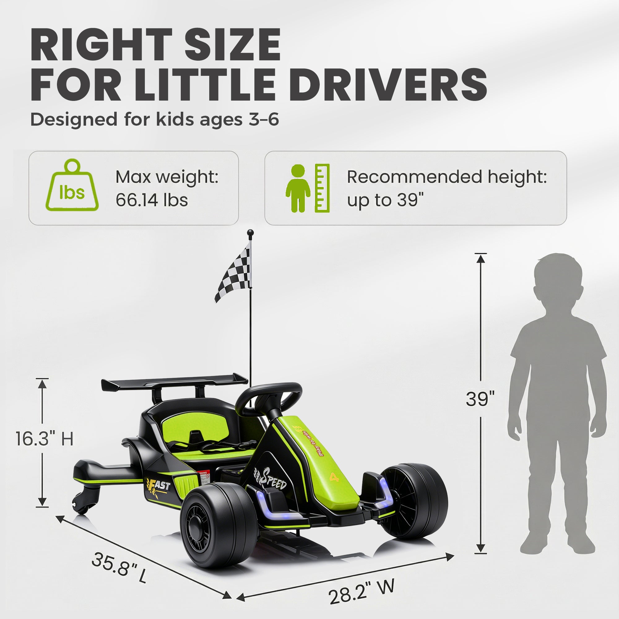 iYofe 12V Ride on Car for Kids, 360° Spin Drift Racing Go Kart with Powered PU Glowing Wheels, Water Spray Effect, Parent Remote Control, Electric Ride On Toys for Boys Girls Age 3-8