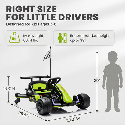 iYofe 12V Ride on Car for Kids, 360° Spin Drift Racing Go Kart with Powered PU Glowing Wheels, Water Spray Effect, Parent Remote Control, Electric Ride On Toys for Boys Girls Age 3-8