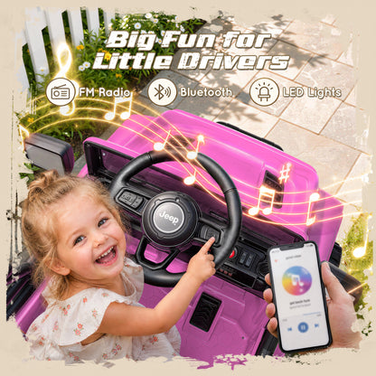 iYofe 12V Ride On Cars for Kids, Licensed Jeep Rubicon Powered Electric Car w/Dual Wheels Suspension, Parent Remote Control, Lights, Music, Ride On Toys for Boys Girls Age 3+, Pink