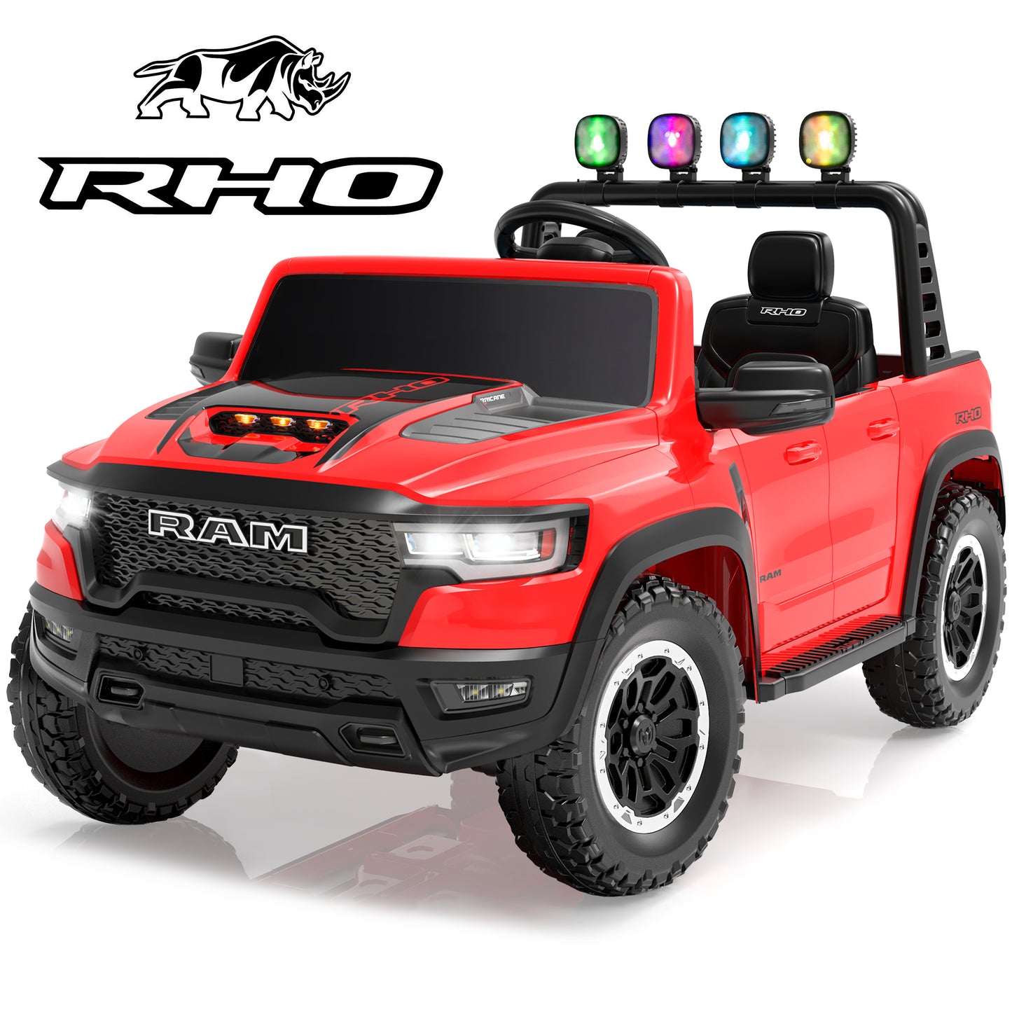 24V RAM 1500 Ride on Cars with Remote Control 2 Seater, Electric Car for Kids, Battery Powered Ride on Toys Truck with Bluetooth, MP3, USB, Gift for Boys Girls 3-8