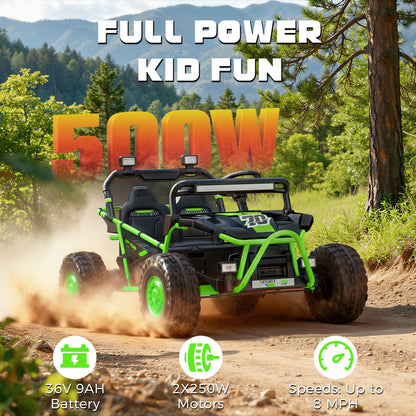 iYofe 36V Electric Ride on Car for Big Kids, Powered Ride on UTV Toys for Boys Girls Ages 6+, Kids Electric Vehicle with Bluetooth, Music, 4 Wheels Spring Suspension, without Remote Control, Green