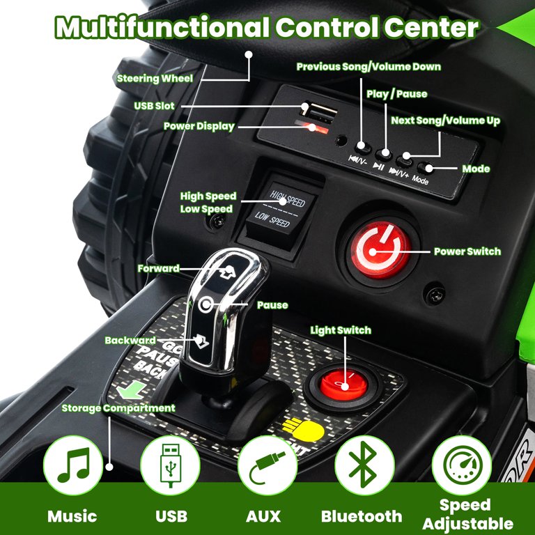 12V Kids Ride on Tractor with Trailer, Sesslife Battery Powered Electric Ride on Car w/ Remote Control, 3 speed, Power display, USB,MP3 , Bluetooth, LED light, Electric Vehicles for Boys Girls, Green