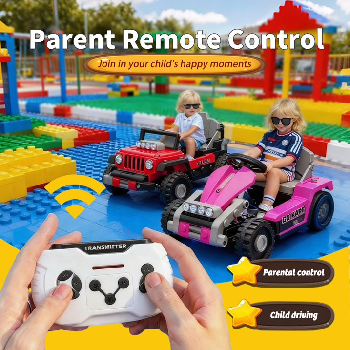 12V Kids Ride On Building Block Car with Remote Control, 2 in 1 Electric Power Ride On Car for Toddlers, Electric Vehicle with Four Wheel Suspension, Bluetooth, Ride On Toy for Boys Girls 2-4, Red