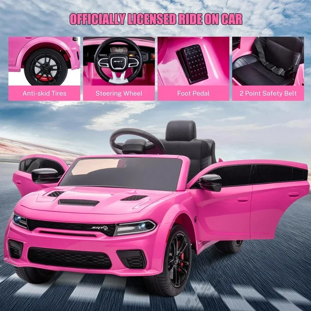 iYofe 12V Electric Battery Powered Ride on Toy for Kids, Licensed Dodge 12V Ride on Car with Remote Control, USB, MP3, Bluetooth, LED Lights, 4 Wheel Suspension, Kids Car to Ride for Ages 3-4, Pink