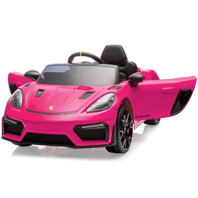 Porsche 718 Spyder Ride on Toys Car for Kids, 12V Battery Powered Ride on Cars with Remote Control, Bluetooth, Music, LED, Safety Belts, 4 Wheel Suspension Electric Car for Kids Toddler 3-6, Black