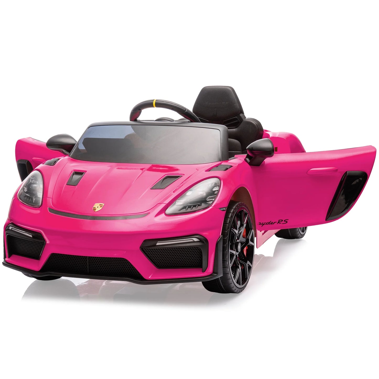 12V Porsche 718 Spyder Powered Ride on Toys Car for Kids, 4 Wheel Suspension Ride on Cars with Remote Control, Bluetooth, Music, LED, Safety Belts, Electric Car for Kids Toddler 3-6, Pink