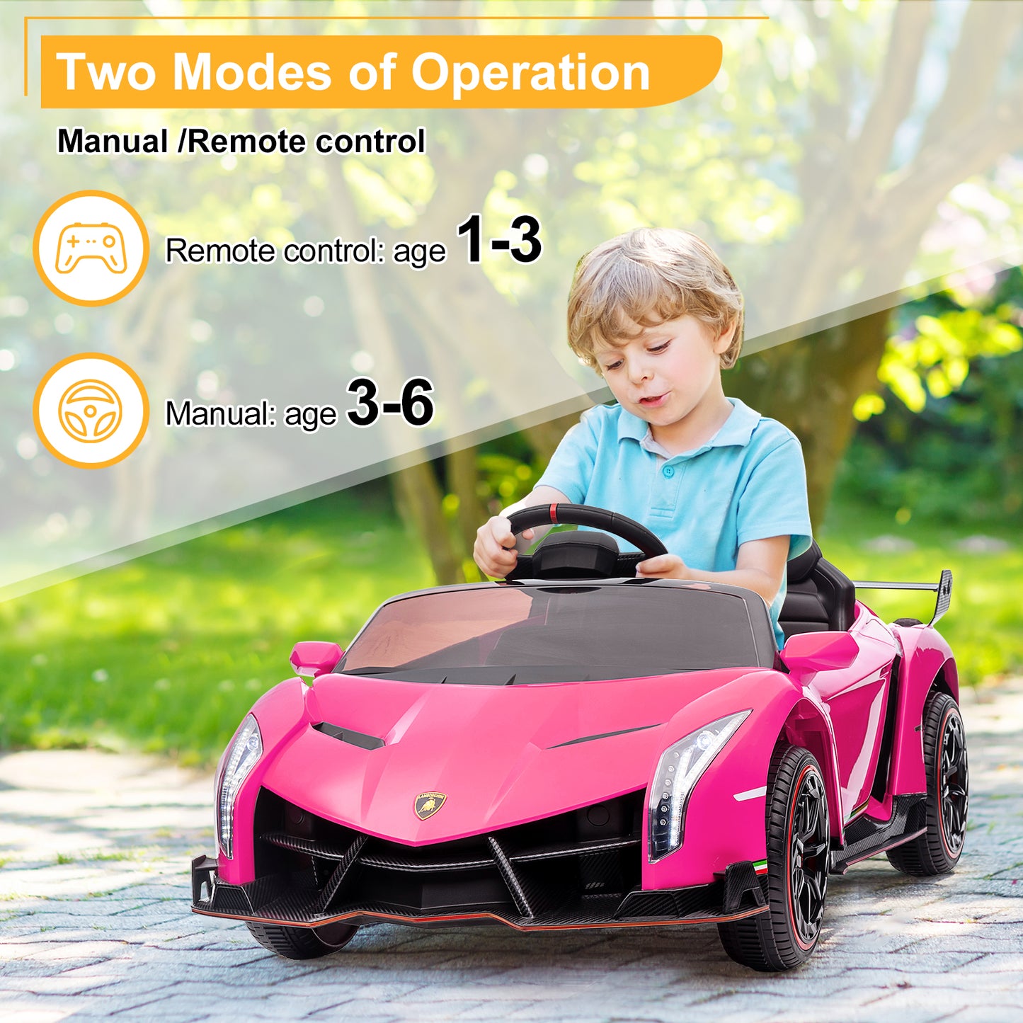 12V Lamborghini Ride on Car with Remote Control Ride on Toy for Boys and Girls 3-6 Years Old Battery Powered Kids Electric Vehicle Ride on Truck, Rocking Mode