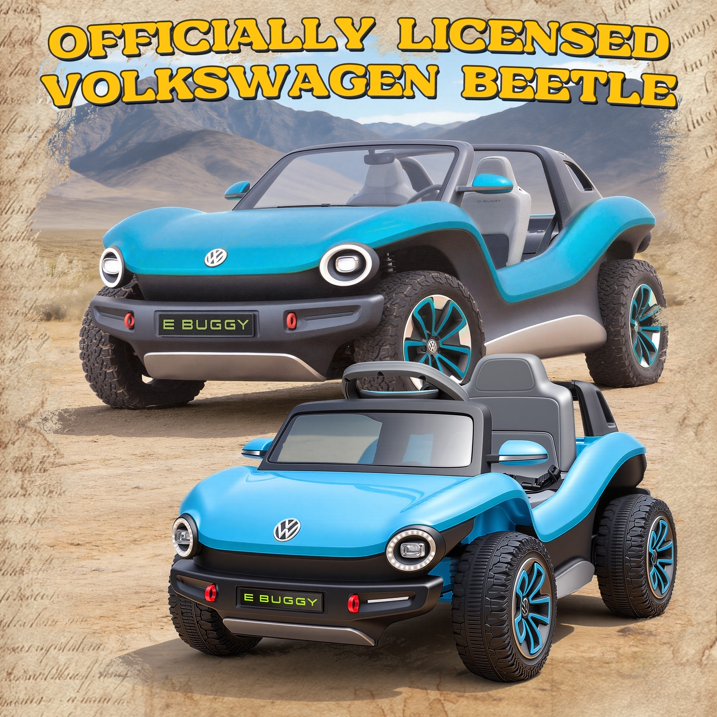Volkswagen Beetle 12V Kids Ride On Car with Remote Control, Powered Electric Car for Kids, Ride On Toy with 4 Wheel Suspension, Bluetooth Music, LED Headlights, Cars for Kids Ages 3–5, Blue