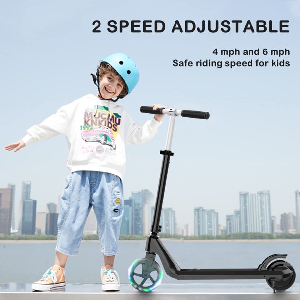 iYofe Kids Electric Scooter 2 Wheels, Fold Scooter with 2-gear Adjustable Height, LED Digital Display and Lights, Lightweight and Portable Fold Scooter for Boys Girls Gift, Black