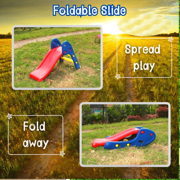 iYofe Foldable Slides for Kids, Kids Slide Playset for Indoor Outdoor Backyard, Slide Playset with Extra Long Smooth, Toddlers Side for Boys Girls Ages 1-3 Year Old, Blue