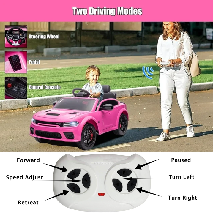 iYofe 12V Electric Battery Powered Ride on Toy for Kids, Licensed Dodge 12V Ride on Car with Remote Control, USB, MP3, Bluetooth, LED Lights, 4 Wheel Suspension, Kids Car to Ride for Ages 3-4, Pink