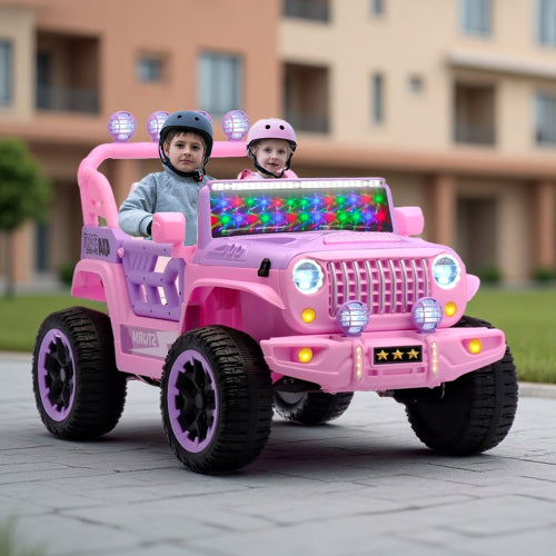 iYofe Power Ride On Toy Cars with 4 Wheel Drive for Boys Girls Ages 3-7, 2-Seater Electric Car with Remote Control, Toddler Car with Colorful LED Lights, MP3, USB, Ideal Gift, White