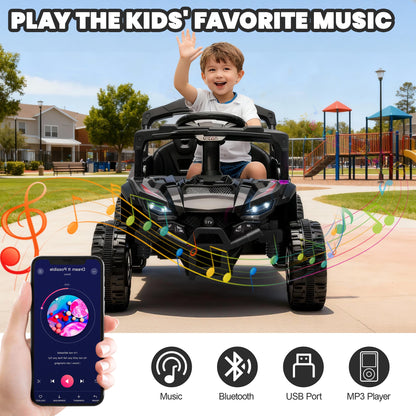 iYofe 24V Powered Ride on Toys with Remote Control, Kids Ride on Car UTV for Boys Girls Ages 3-5, Ride on Vehicles Electric Cars for Kids with Bluetooth, Music, LED Lights, 4 Wheels Suspension, Black