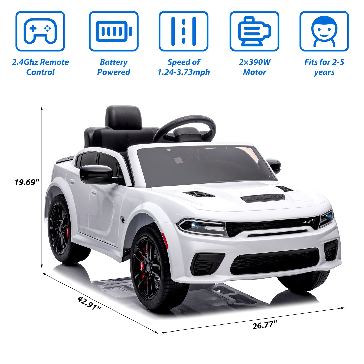 iYofe 12V Ride On Car for Kids, Licensed DODGE Girls Ride On Truck with Remote Control, LED Lights, MP3, USB, Battery Powered Ride On Toys for 2-5 Year Olds Boys Girls Birthday Christmas Gifts, White