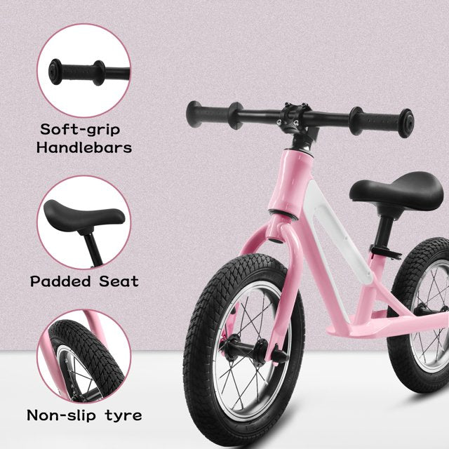 Baby Balance Bike for 1- 5 Years Old Boy and Girls, Magnesium Alloy Frame Kids' Balance Bikes with 12" Rubber Foam Tires, Adjustable Seat Toddler Balance Bike for Toddler Toys, Pike