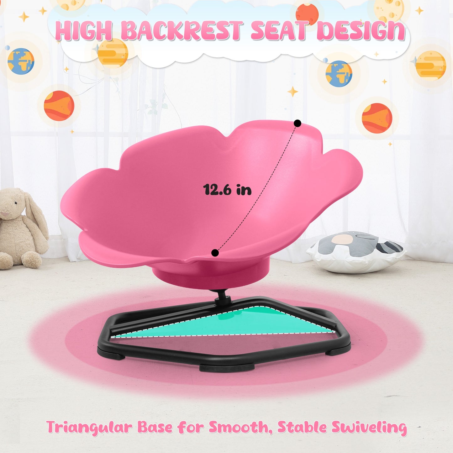 iYofe Kids Sensory Spinning Chair, Petal Shape Spinning Chair for Autistic Kids, Chair Sensory Spinner Seat for Autism Toddlers ADHD Children, 360° Rotating Therapy-Grade Chair with Safety Base, Pink